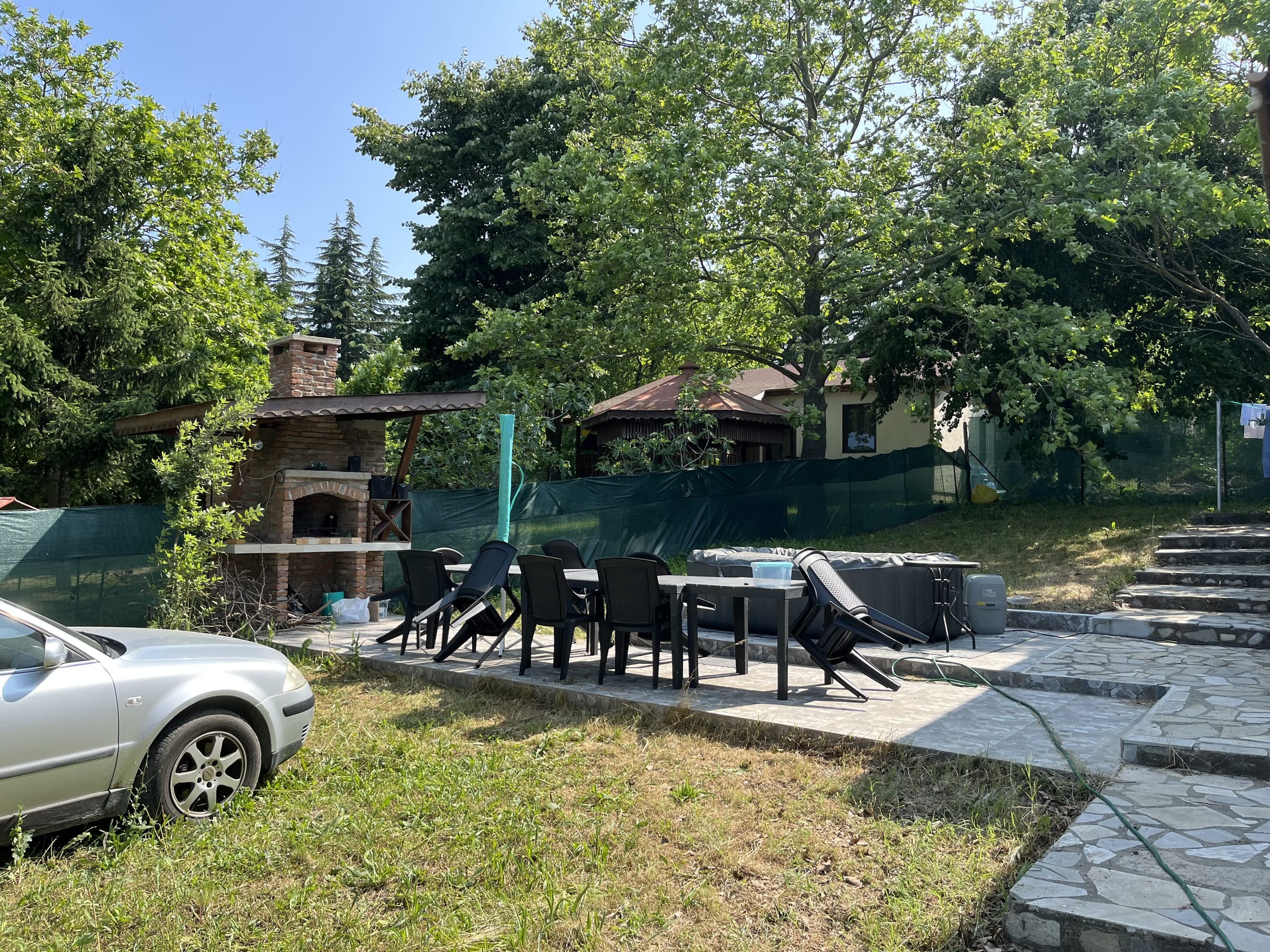 Patio and parking area